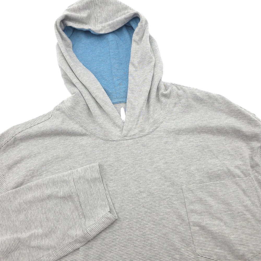 Johnnie-O Mens XXL Gunnar Striped Long Sleeve Hooded T-Shirt Gray Blue Pocket